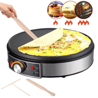 Máquina eléctrica para hacer crepes y tortitas, con plancha antiadherente y esparcidor de masa, 1000W.