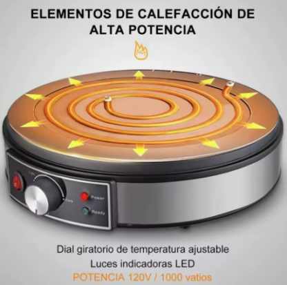 Máquina eléctrica para hacer crepes y tortitas, con plancha antiadherente y esparcidor de masa, 1000W. - Image 3