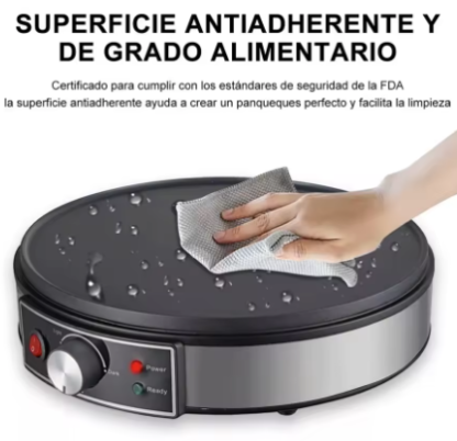 Máquina eléctrica para hacer crepes y tortitas, con plancha antiadherente y esparcidor de masa, 1000W. - Image 4